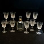 Set of 9 Edinburgh Crystal? wine glasses 18.5cm high T/W a decanter with gilding to the rim of the