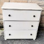 Small flight of 3 drawers with cream paint finish - 44cm x 26cm deep x 45cm high