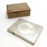 Antique carved mother of pearl card case 10cm x 7.5cm 2 small nicks to the mother of pearl otherwise