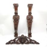 Pair of Continental hand carved oak musician figures (72cm high) t/w fret carved decoration with