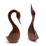 Pair of carved wooden stylised waterbird figures - tallest 35cm