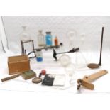 Quantity of assorted Laboratory equipment to include Bunsen burner, t/w assorted glass jars etc