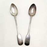 2 x 1825 / 1828 matched pair of silver stuffing / basting spoons - 31cm long & 229g