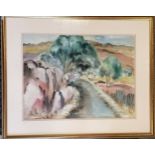 Framed mixed media painting of a rural scene by Yves Brayer (1907–90) - 65cm x 80cm