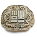 Antique Chinese white metal buckle with dragon detail - 6cm across