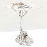 Silver plated shell dish on stand depicting a dolphin 12cm high