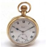 Gold plated half hunter pocket watch (4.5cm diameter) by Limit ~ has cracked dial & runs BUT WE