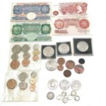 Qty of GB coins inc 1821 George IIII halfcrown etc t/w 4 banknotes
