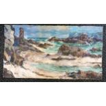 Large oil painting on canvas of a coastal scene at Dinas Dinlle signed with monogram & on reverse