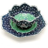 Persian enamel decorated cup and saucer. 13cm saucer, 8cm cup. small losses to the saucer.