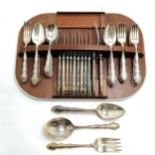 Qty of matched silver plated cutlery on a carry stand inc Oneida - 40cm x 30cm