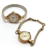 2 x 9ct gold cased vintage wristwatches on gilt metal straps - for spares / repairs ~ total weight