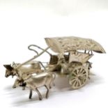 Low grade silver pair of buffalo pulling a cart 11cm long x 5.5cm high