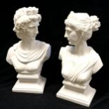 Pair of white classical busts 25cm high