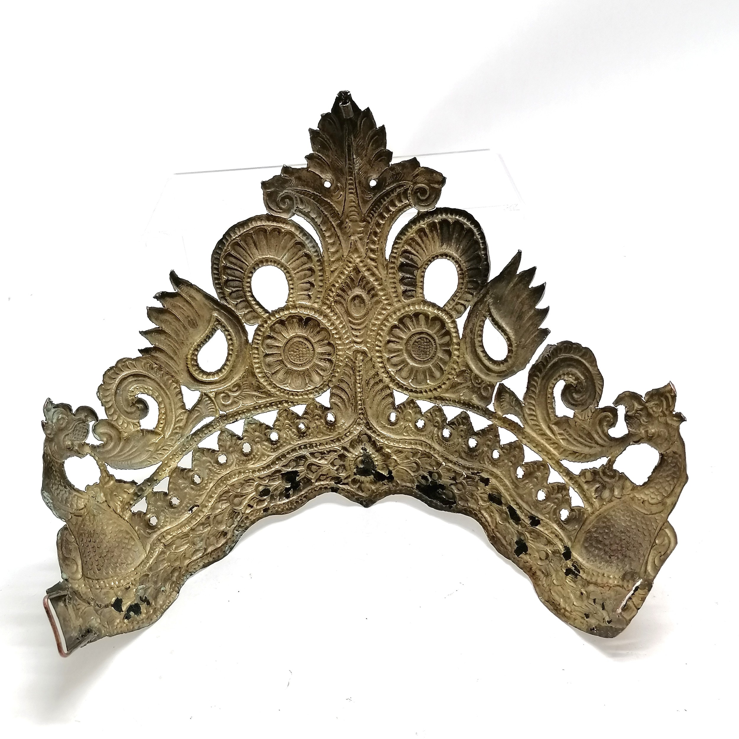 Antique Tibetan repousse copper ceremonial crown - 27cm across x 23cm high - Image 2 of 3
