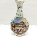 Antique Prattware sauce bottle (vase) depicting 1851 (Great) Exhibition buildings 17cm high & has