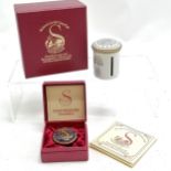 Boxed Staffordshire Bilston enamel money box and pill box with the letter S