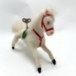 Vintage white felt wind up horse with fur mane and tail 21cm long x 15cm high- in good condition and
