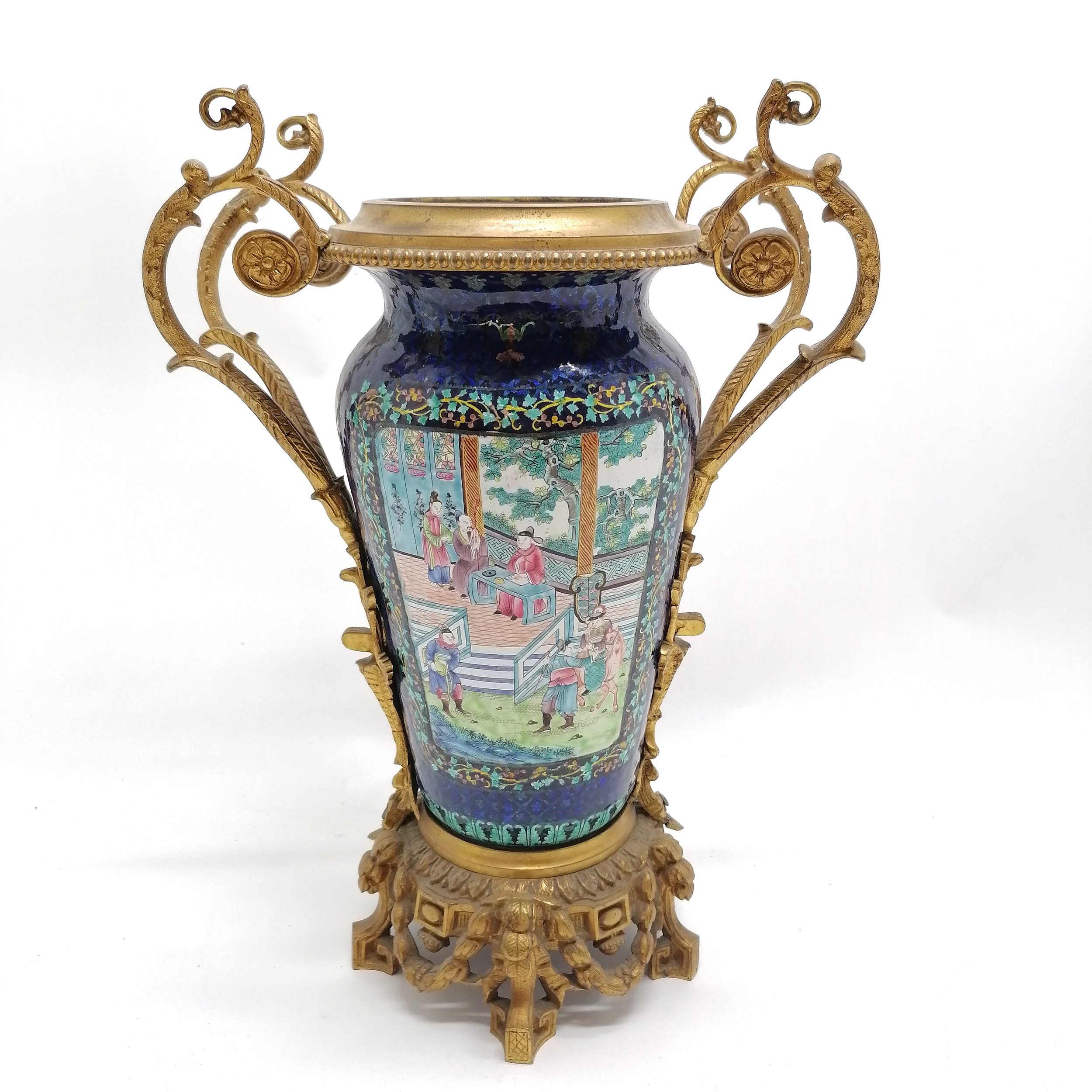 Antique Chinese Cantonese enamelled vase with French ormolu mounts - 35cm high missing it's lid - Image 8 of 8