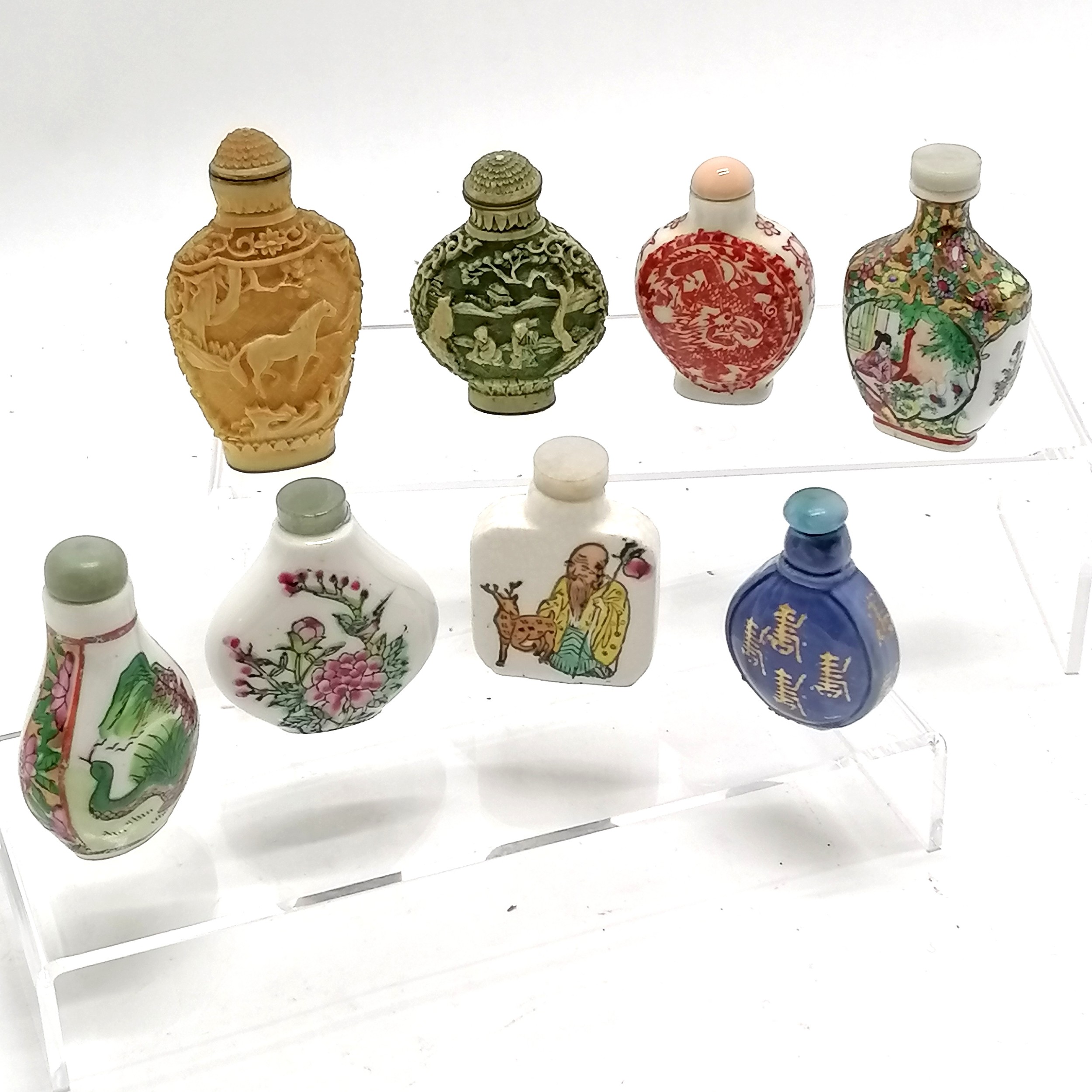 8 x Chinese snuff bottles - tallest 7.8cm ~ 2 a/f