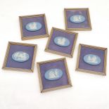 6 x framed Wedgwood oval plaques. 13 x 13cm.