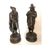 Pair of continental carved wooden figures of a Beggar and a Gentleman (signed Bigod) & 38cm high -