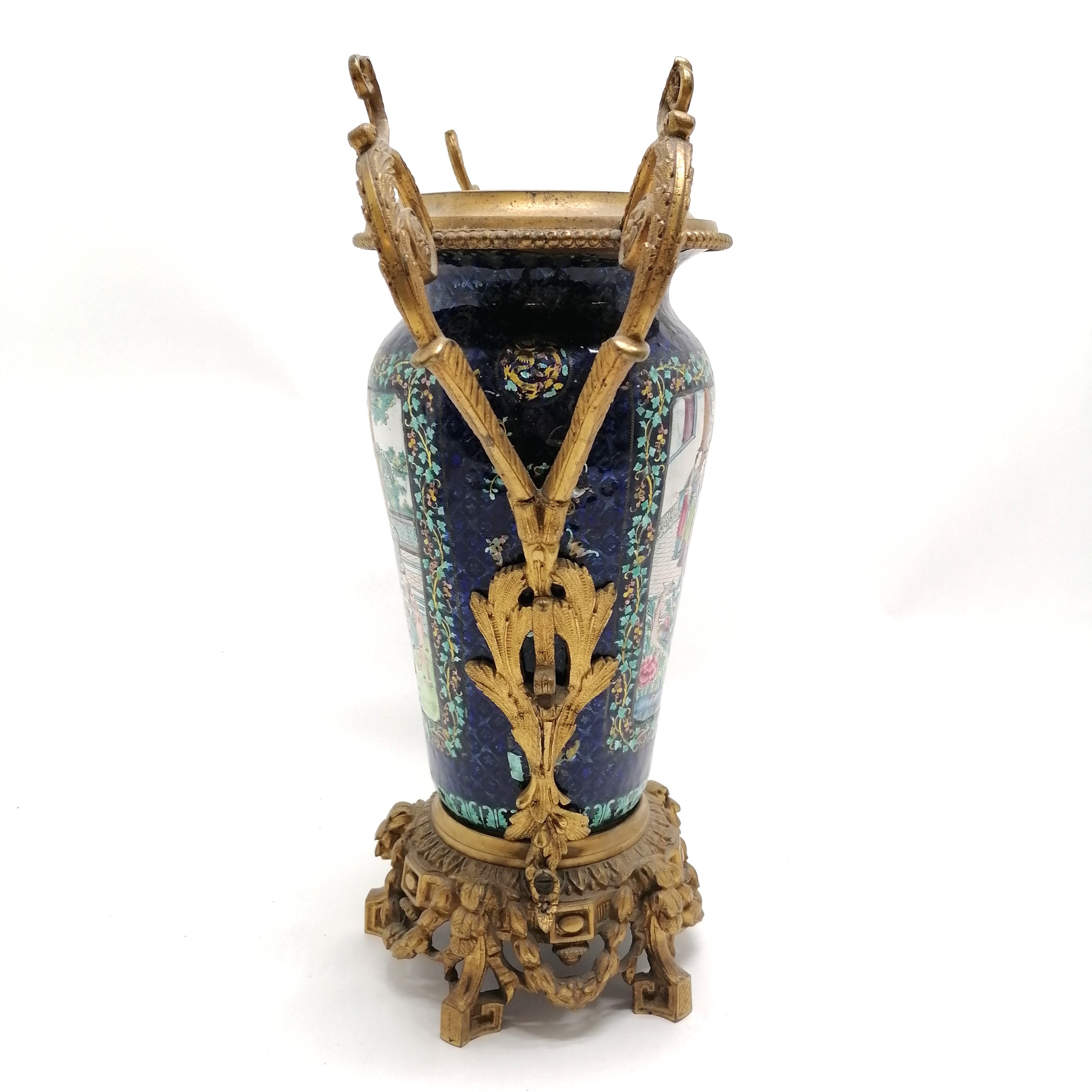 Antique Chinese Cantonese enamelled vase with French ormolu mounts - 35cm high missing it's lid - Image 4 of 8