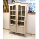 Painted 2 door glazed display cabinet with shelved interior and original key - 183cm high x 103cm