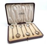 Set of 6 x silver seal type coffee spoons by Alexander Clark & Co Ltd in original case - 9cm & 54g