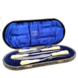 Cased Joseph Rodgers & Sons 5 piece carving set with silver collars dated 1928, with early