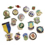 Qty of badges inc Minehead Butlins etc in a Players No 3 tin