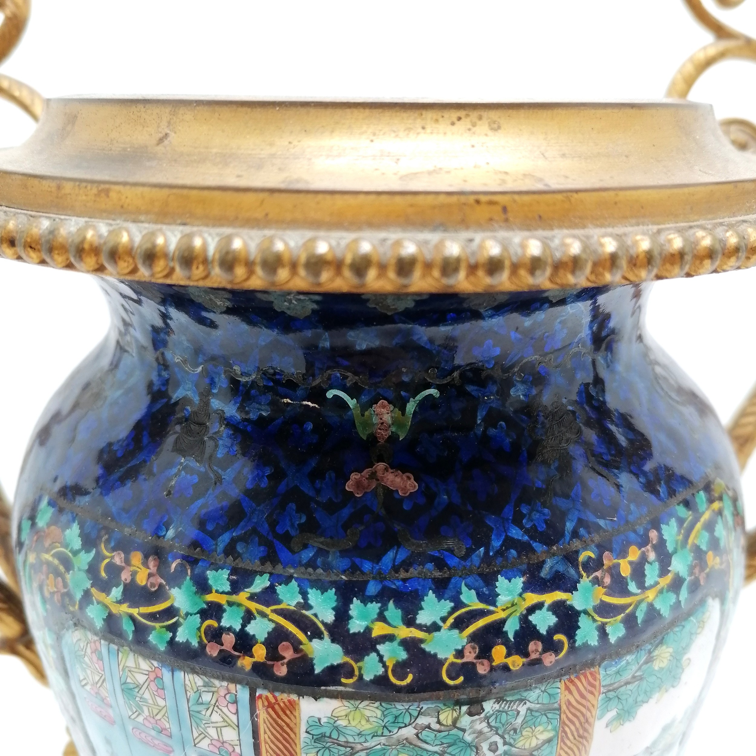 Antique Chinese Cantonese enamelled vase with French ormolu mounts - 35cm high missing it's lid - Image 7 of 8