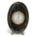 Silver & tortoiseshell easel stand clock by S W Goode & Co - 12cm high & ~ slight crack to