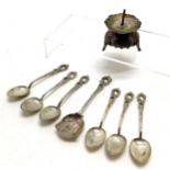 Set of 6 x 800 marked silver coffee spoons 9cm long , sugar scoop T/W a small 800 marked pricket