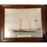 Antique watercolour study titled Alice, Samuel Hood, Commander - oak frame 74cm x 61cm