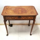 Antique Dutch profusely decorated marquetry single drawer side table - slight loss to detail on