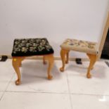 2 x stools with tapestry seats. 40 x 40 x 35cm & 40 x 28 x 35cm.