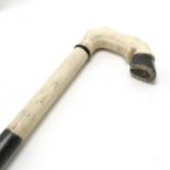 Novelty carved bone and horn walking stick with handle in the form of a horses hoof with nickel