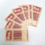 7 x Norway 100 kroner banknotes - 2 x 1984, 2 x 1985 & 3 x 1986