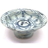 Antique Chinese,19th century or earlier, blue and white footed dish, 11 cm diameter, 5 cm high
