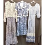 Two poly cotton gypsy style maxi dresses, one navy and white by Richard Shops 92cm bust, the other