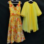 Yellow and orange long dress with frill detail to bodice 84cm bust, t/w Saks Fifth Avenue baby