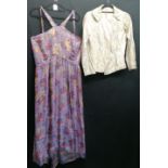 1930s gold lame jacket 82cm bust T/W purple floral lame dress 92cm bust