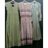 Green pinafore cotton dres 88 cm bust, green, gold and navy dress 70cm bust t/w cotton jumpsuit 89cm