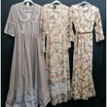 Three 1960s maxi cotton dresses hippy style, all 80cm bust label to one, Travos Tempos London, all