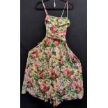 Rose and floral pattern linen sundress74cm bust