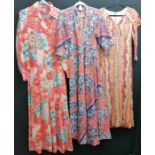 Three maxi dresses, multi floral polyester long sleeved dress 84cmbust,red white and blue cotton