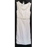 White moygashel short dress, bodice heavily beaded 76cm bust, no obvious damage