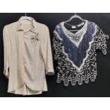 Frank Usher black and heavily beaded and sequinned short sleeved top 100cm bust t/w cream crepe