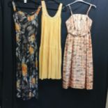 Chiffon sleeveless dress in black and orange pattern, unlimed 84cm bust, apricot cotton sleeveless